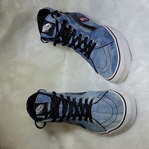 Vans Unisex Sk8 Hi Skate Denim Roses Acid Washed Sneakers